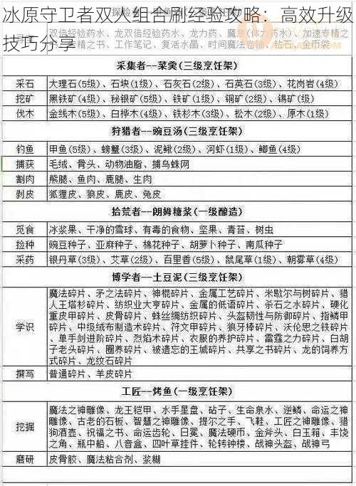 冰原守卫者双人组合刷经验攻略：高效升级技巧分享